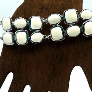 Lia Sophia Enamel Cream Silver-tone Double Layered Link Bracelet